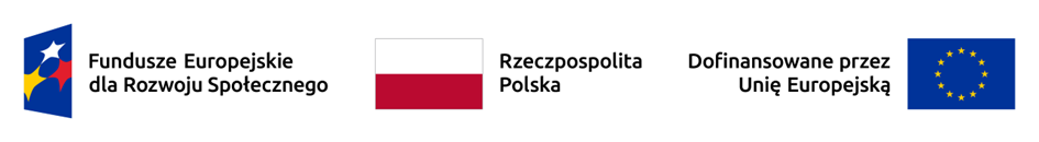 grafika przedstawia logotypy Funduszy Europejskich ds. Rozwoju Społecznego oraz flagi Polski i UE